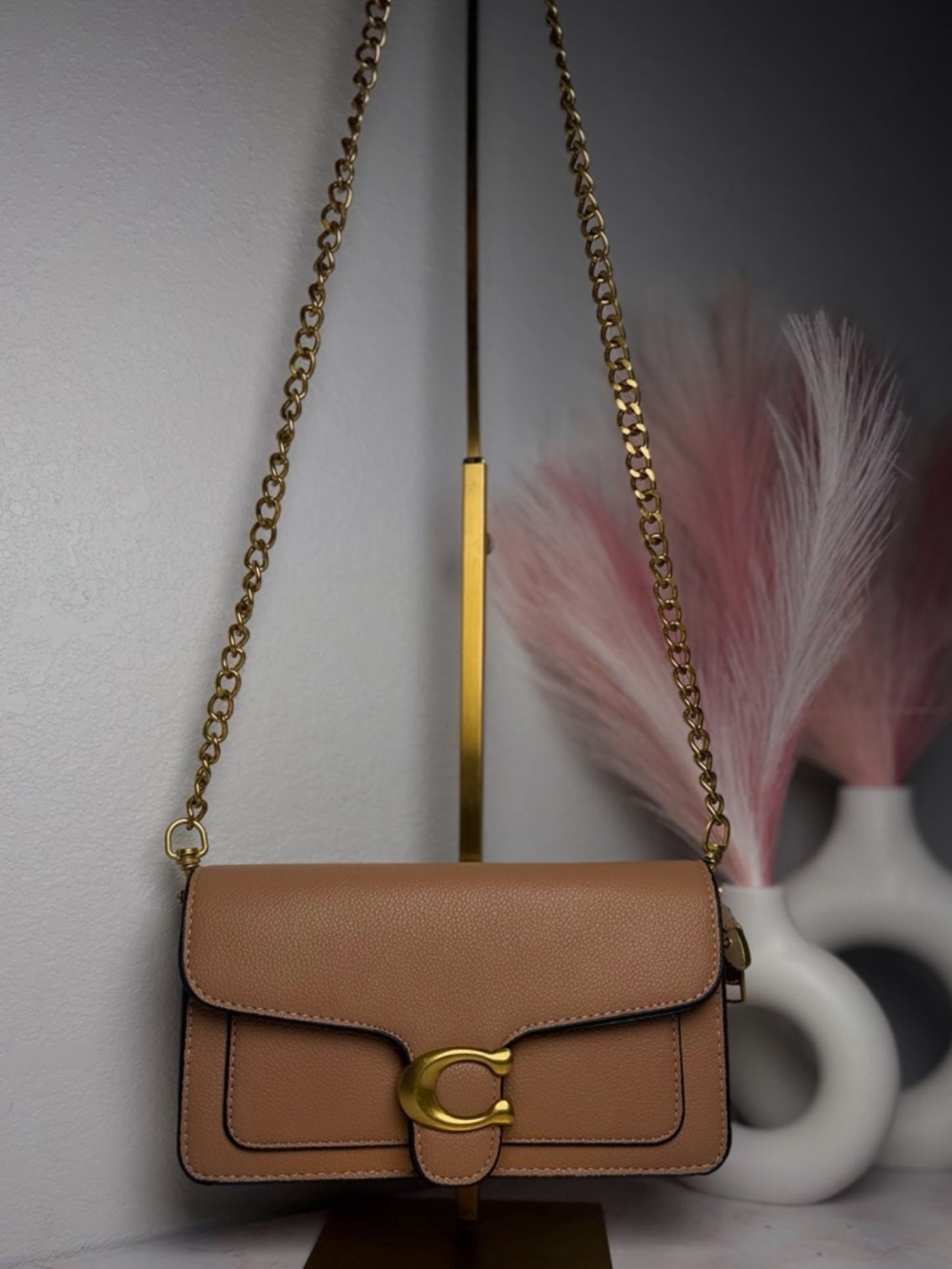 Coach Tan Crossbody Shoulder Bag with Gold Hardware